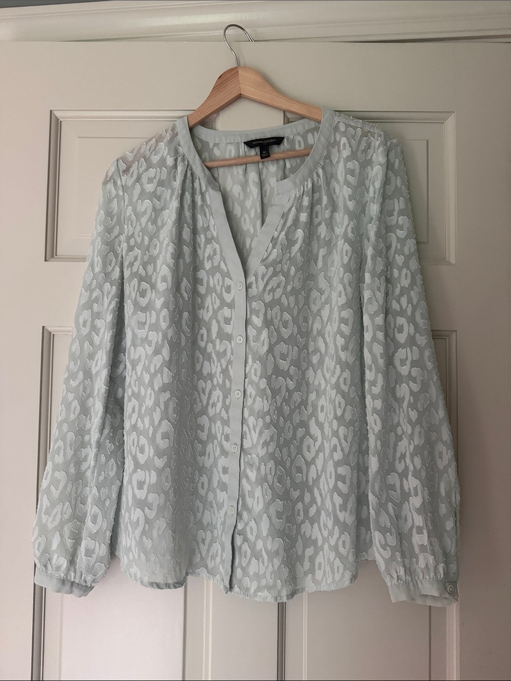 Banana Republic Mint Green Leopard-Print Button Front Blouse